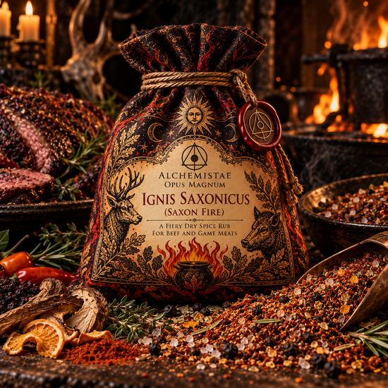 Illustrative drawstring potion pouch for Ignis Saxonicus Saxon Fire beef and game rub