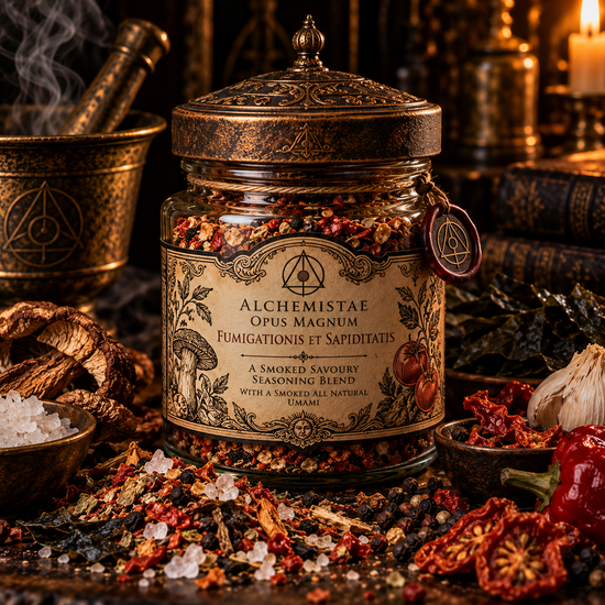 Illustrative apothecary jar mock-up for smoked savoury seasoning blend